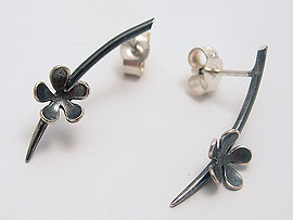 Small Drop Flower Earrings - Oxidised
