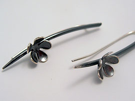 Large Drop Flower Earrings - Oxidised Finish