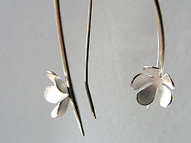 Large Drop Flower Earrings - Silver Finish
